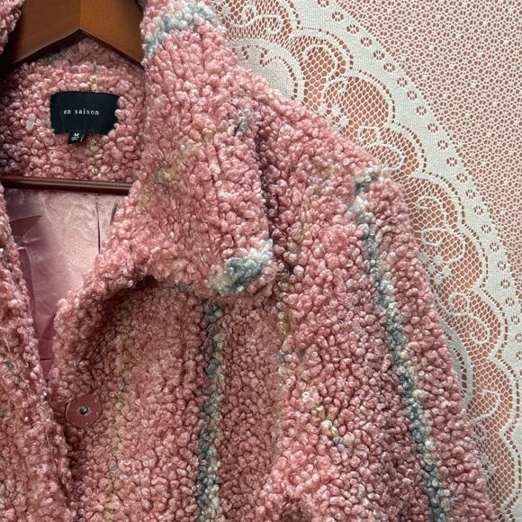 En Saison Pink and Gray Teddy Jacket - Picture 3 of 7